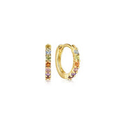 14K Yellow Gold Rainbow Huggie Hoop Earrings